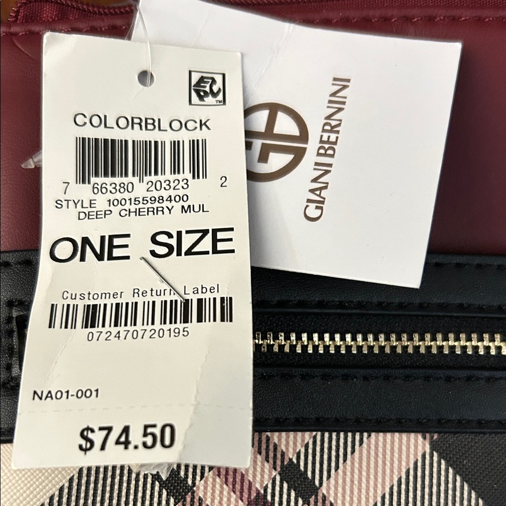 Giani Bernini Burgundy and Plaid Crossbody Bag - Picture 2 of 6